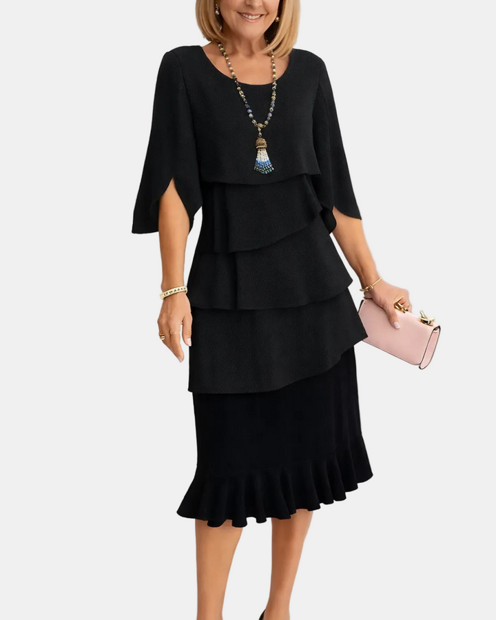 Marina | Elegant Comfort Ruffle Midi Dress