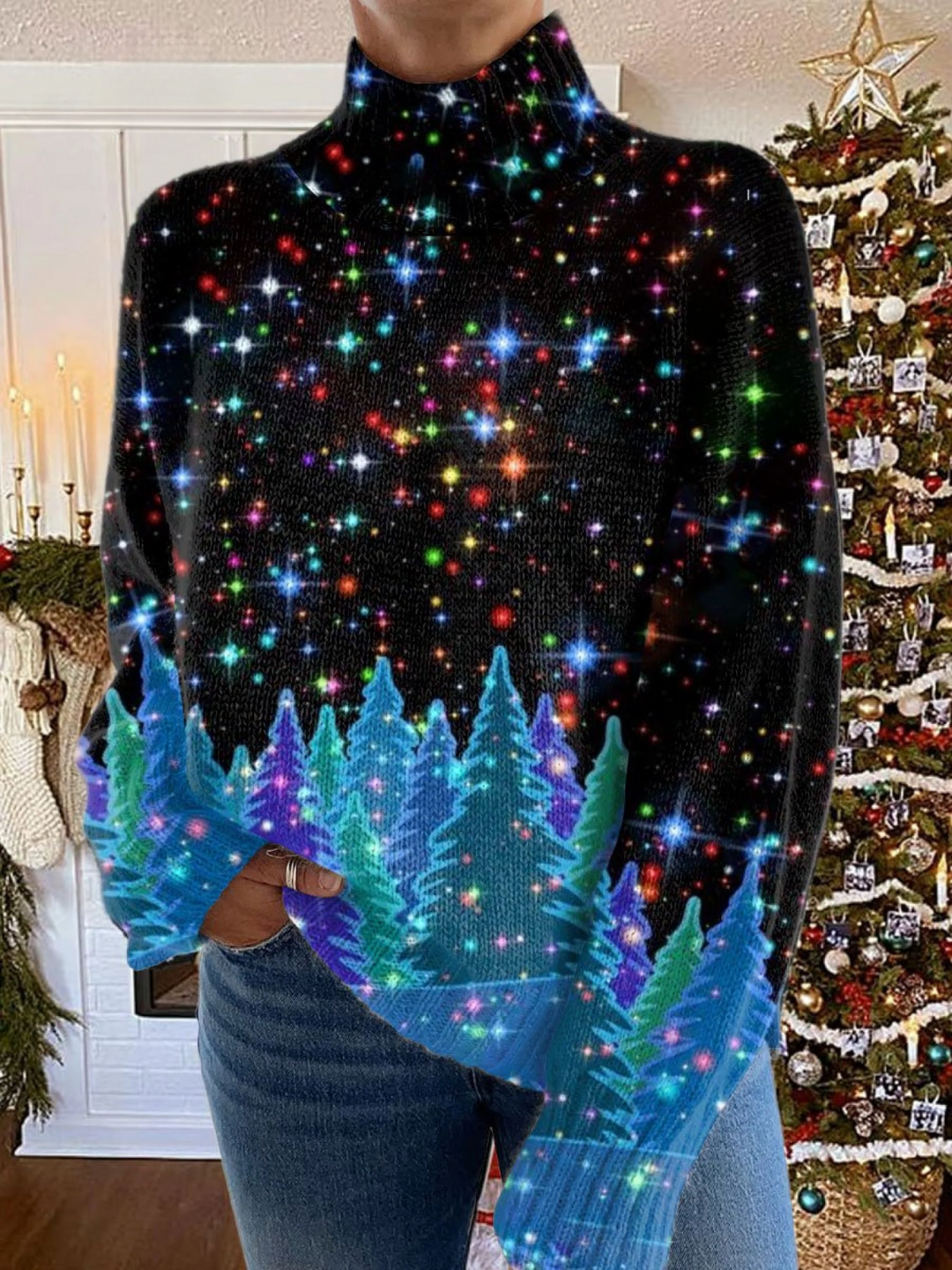 Ivy | Shiny Christmas high-collar knit sweater