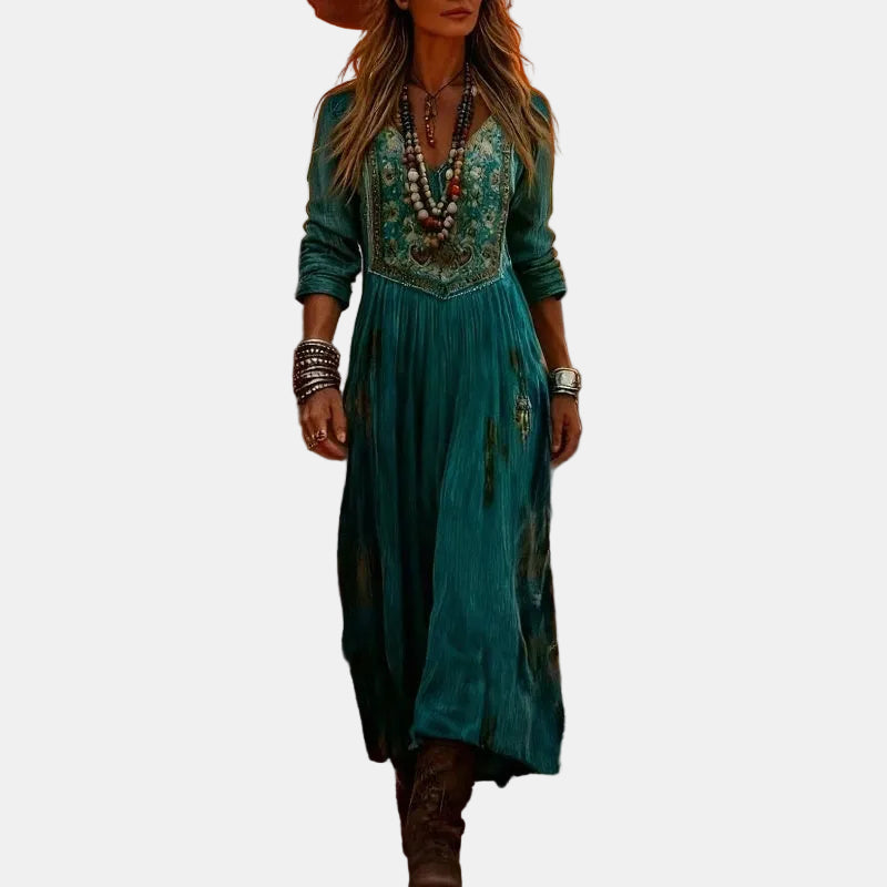 Giselle | Long Sleeve Vintage Floral Print Maxi Dress