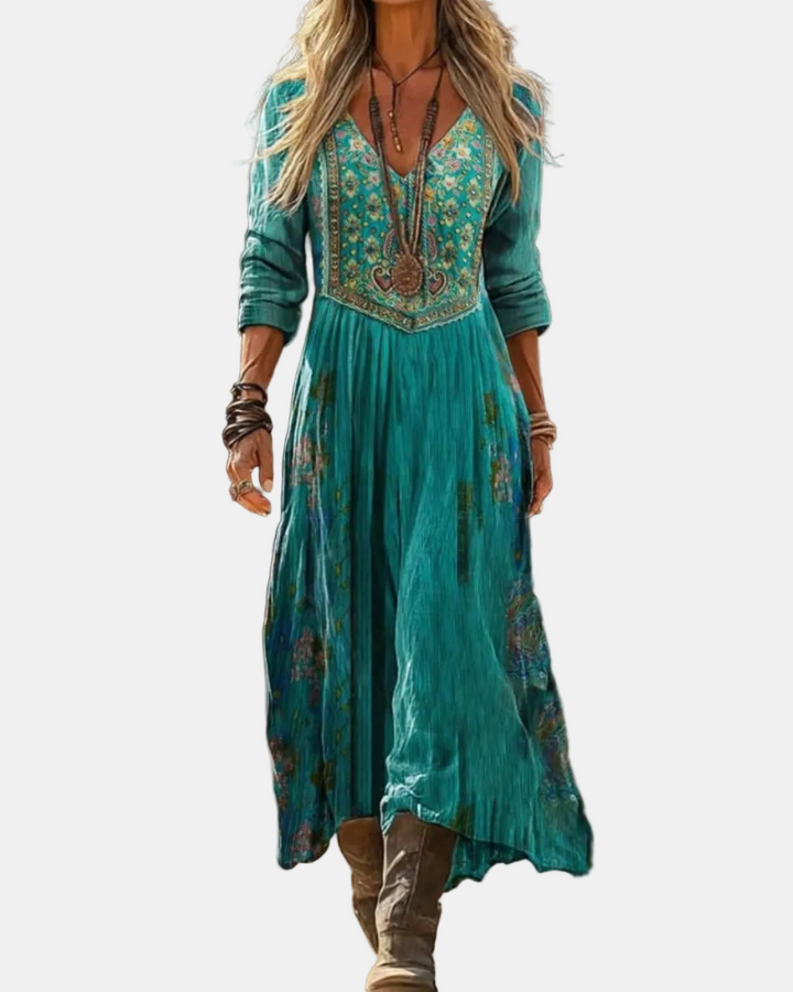 Giselle | Long Sleeve Vintage Floral Print Maxi Dress