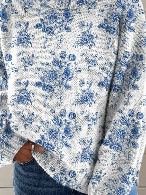 Naomi | Artistic floral print turtleneck sweater
