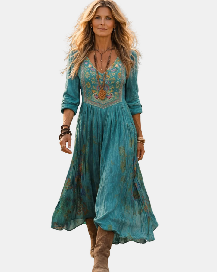 Giselle | Long Sleeve Vintage Floral Print Maxi Dress