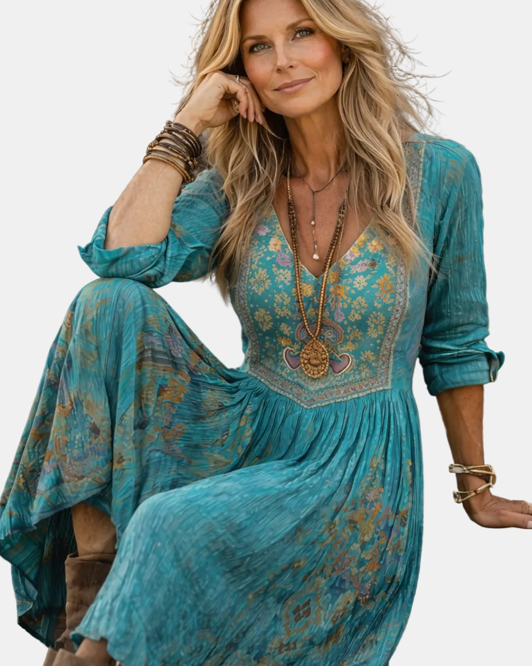 Giselle | Long Sleeve Vintage Floral Print Maxi Dress