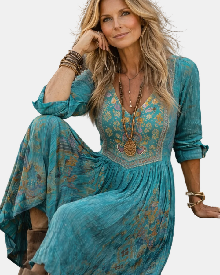 Giselle | Long Sleeve Vintage Floral Print Maxi Dress