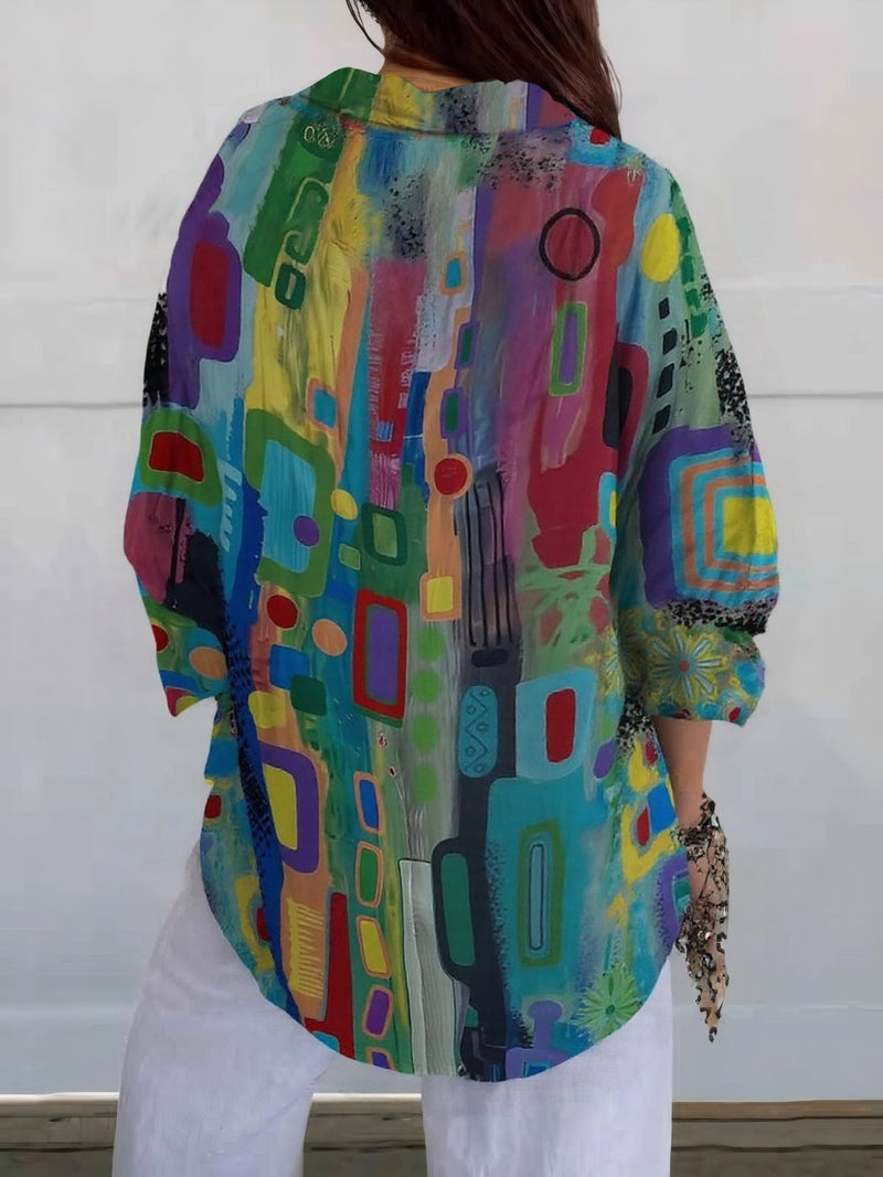 EDNA - ELEGANT GEOMETRIC PATTERN BLOUSE