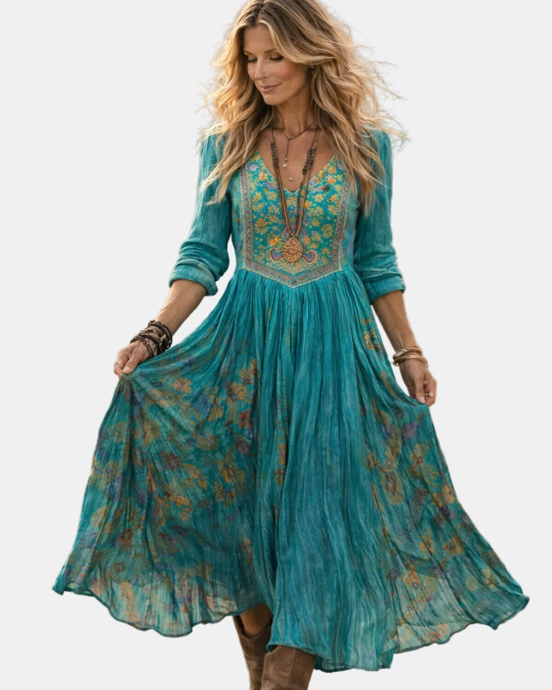 Giselle | Long Sleeve Vintage Floral Print Maxi Dress