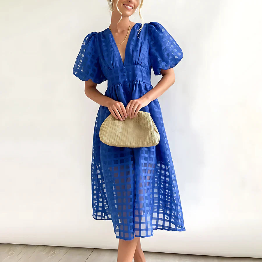 CHELSEA | CLASSIC PUFF SLEEVED MIDI DRESS
