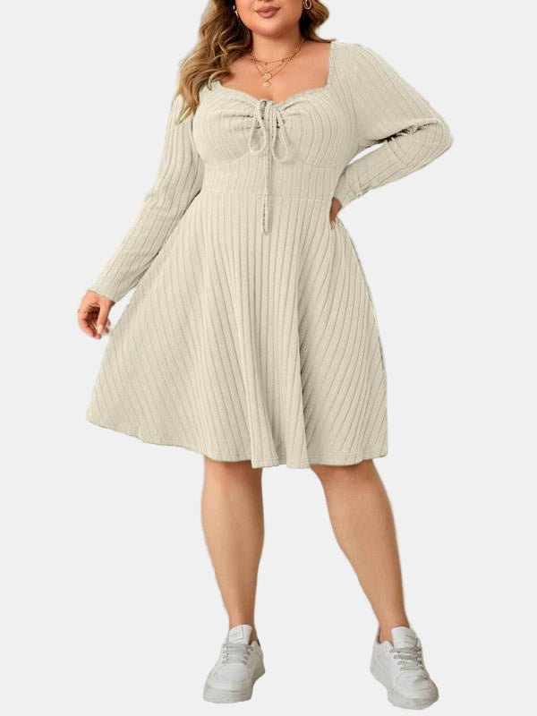 Charmagne | Ribbed Sweetheart Neck Fall Dress