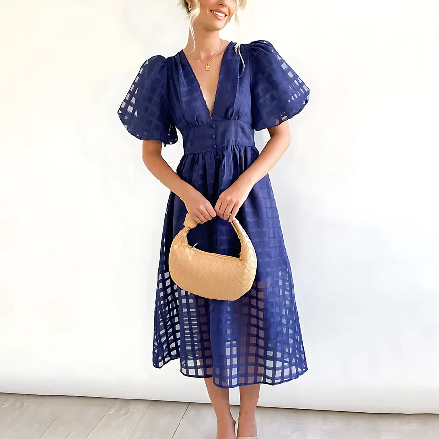 CHELSEA | CLASSIC PUFF SLEEVED MIDI DRESS