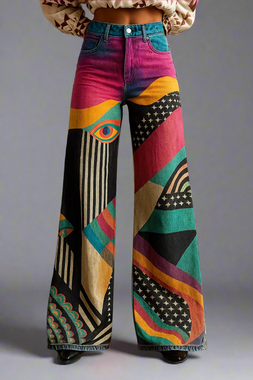 ROSIA | STYLISH GRAPHIC PRINT  WIDE-LEG PANTS
