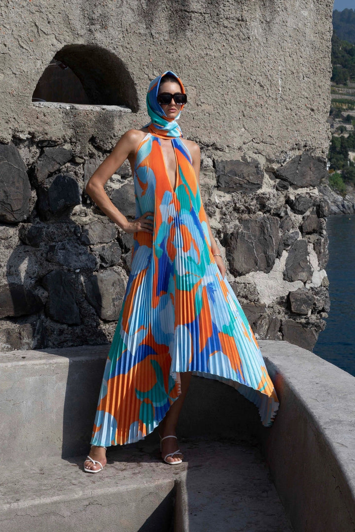 Shalia - Sultry Halter Pleated Maxi Dress