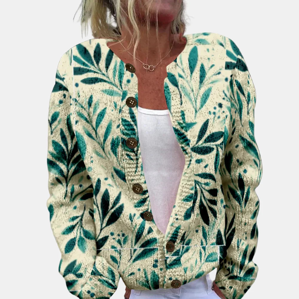 Sabina | Green Leaves Print Cardigan