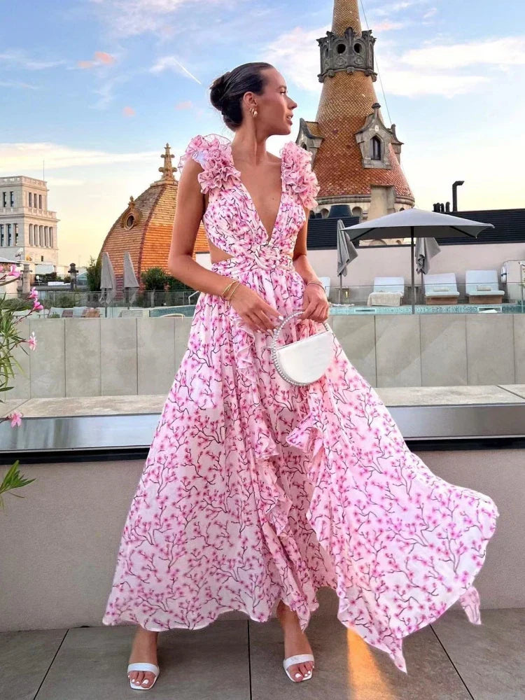 Lexi - Elegant Backless Ruffles Maxi Dress