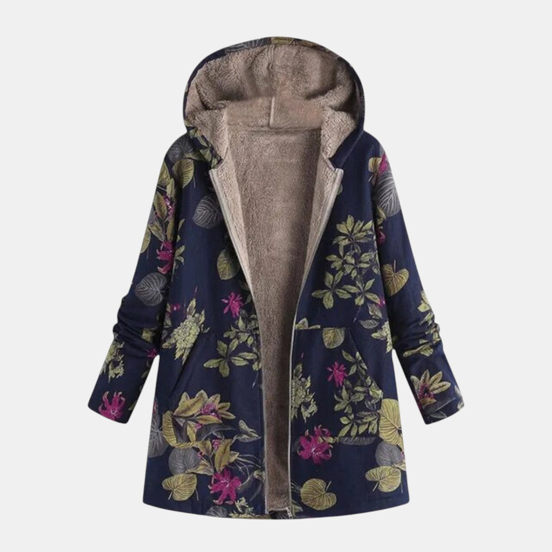 Noemi | Navy Garden Floral Plush Coat