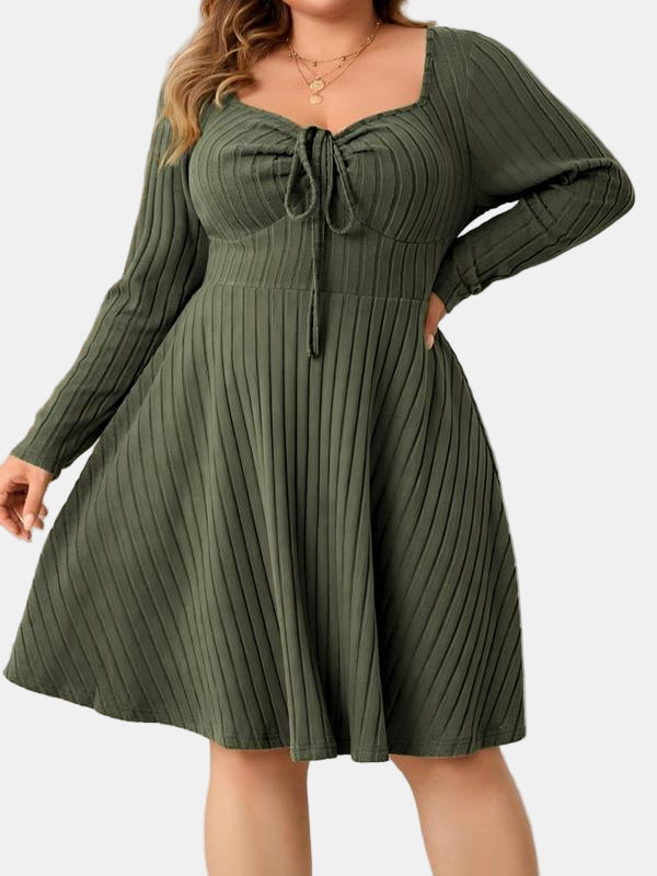 Charmagne | Ribbed Sweetheart Neck Fall Dress